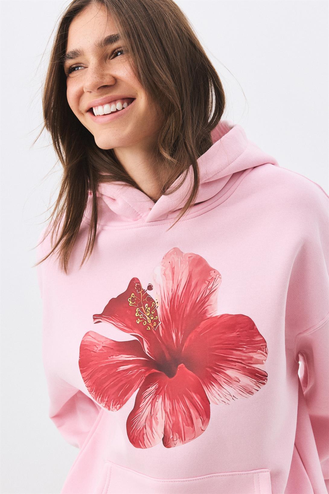 Kadın Red Hibiscus Sweatshirt Pembe