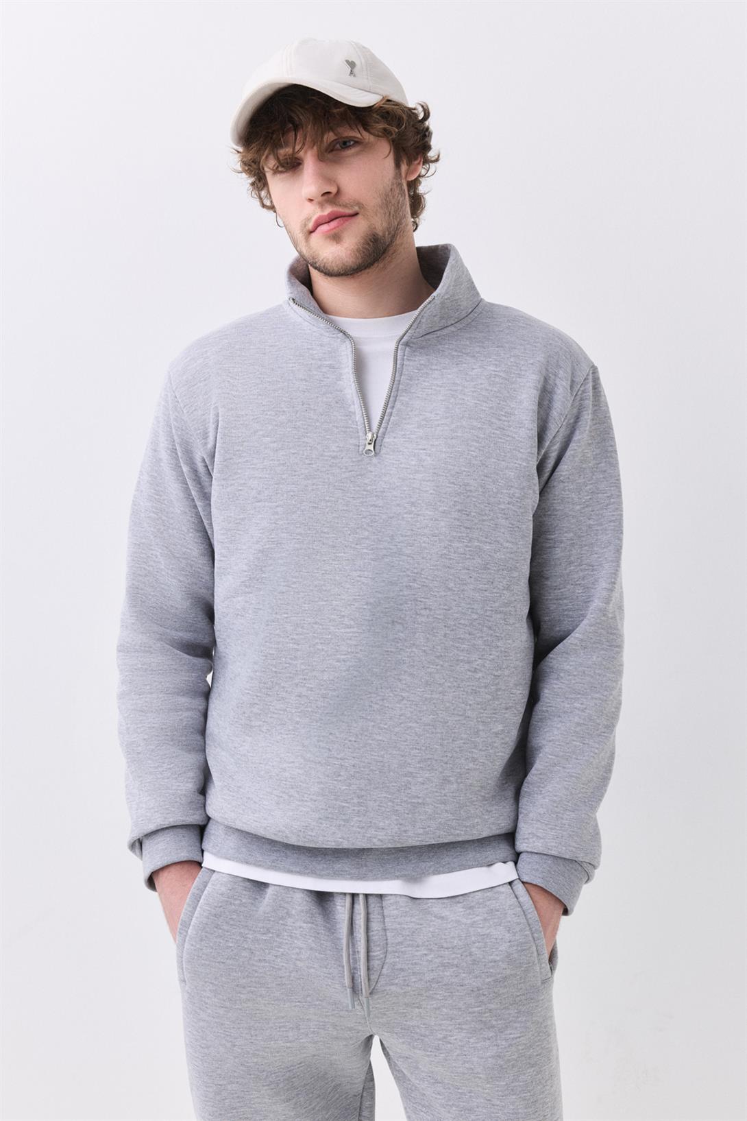 Erkek Relaxed Fit Yarım Fermuarlı Dik Yaka Sweatshirt Grimelanj 2052