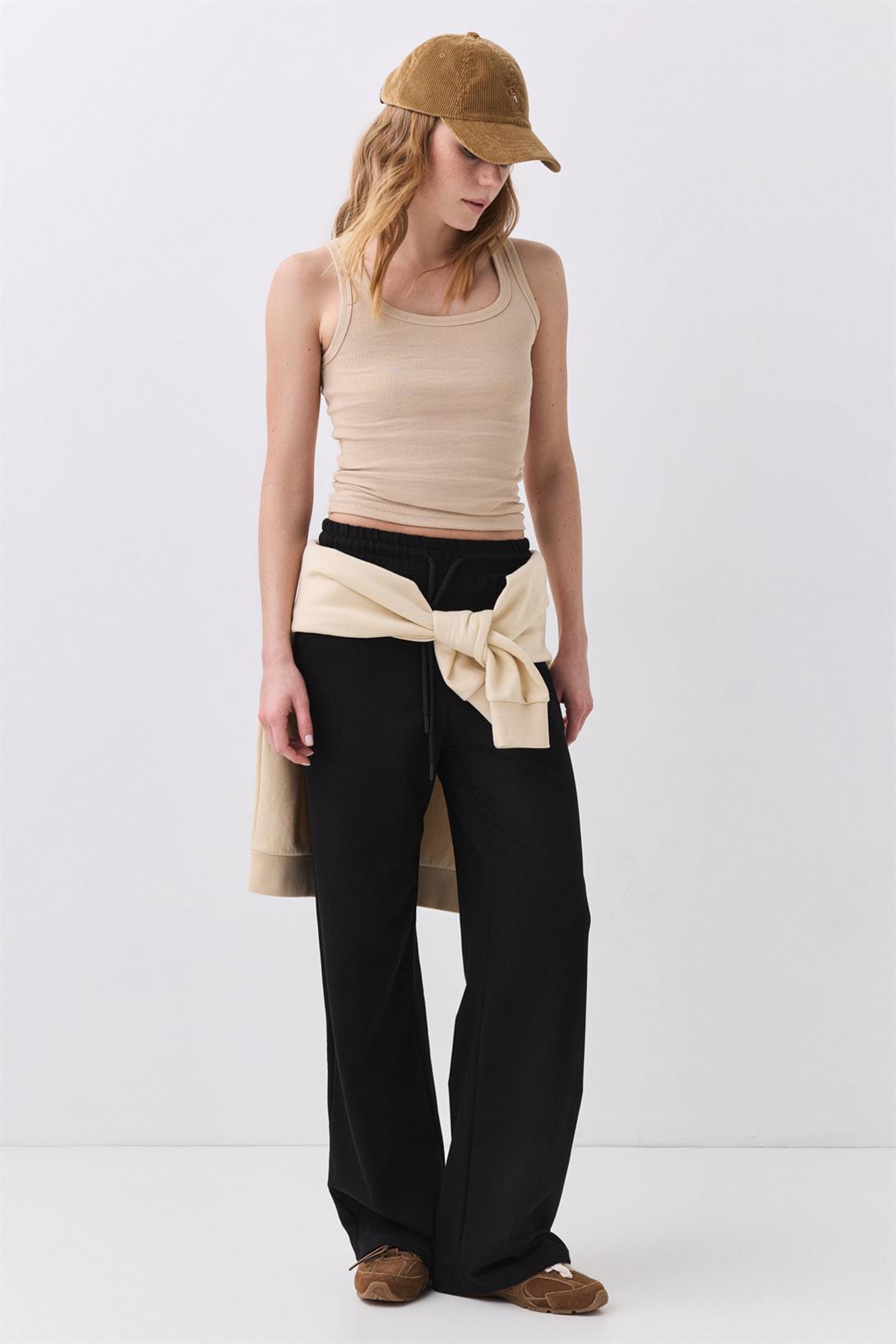 Kadın Fitilli Görünümlü Kalın Askılı Atlet Bej 9012