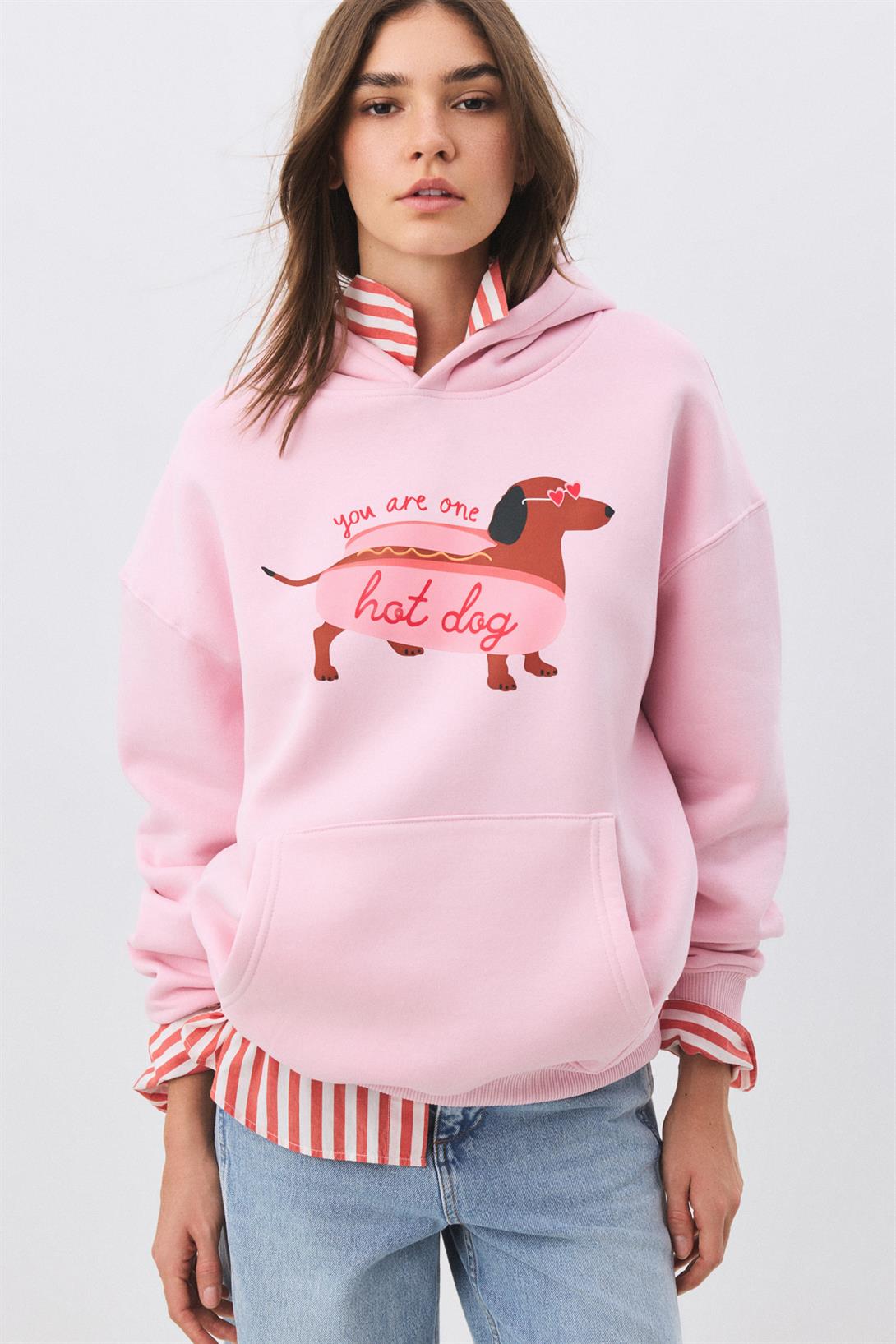 Kadın Hotdog Sweatshirt Pembe