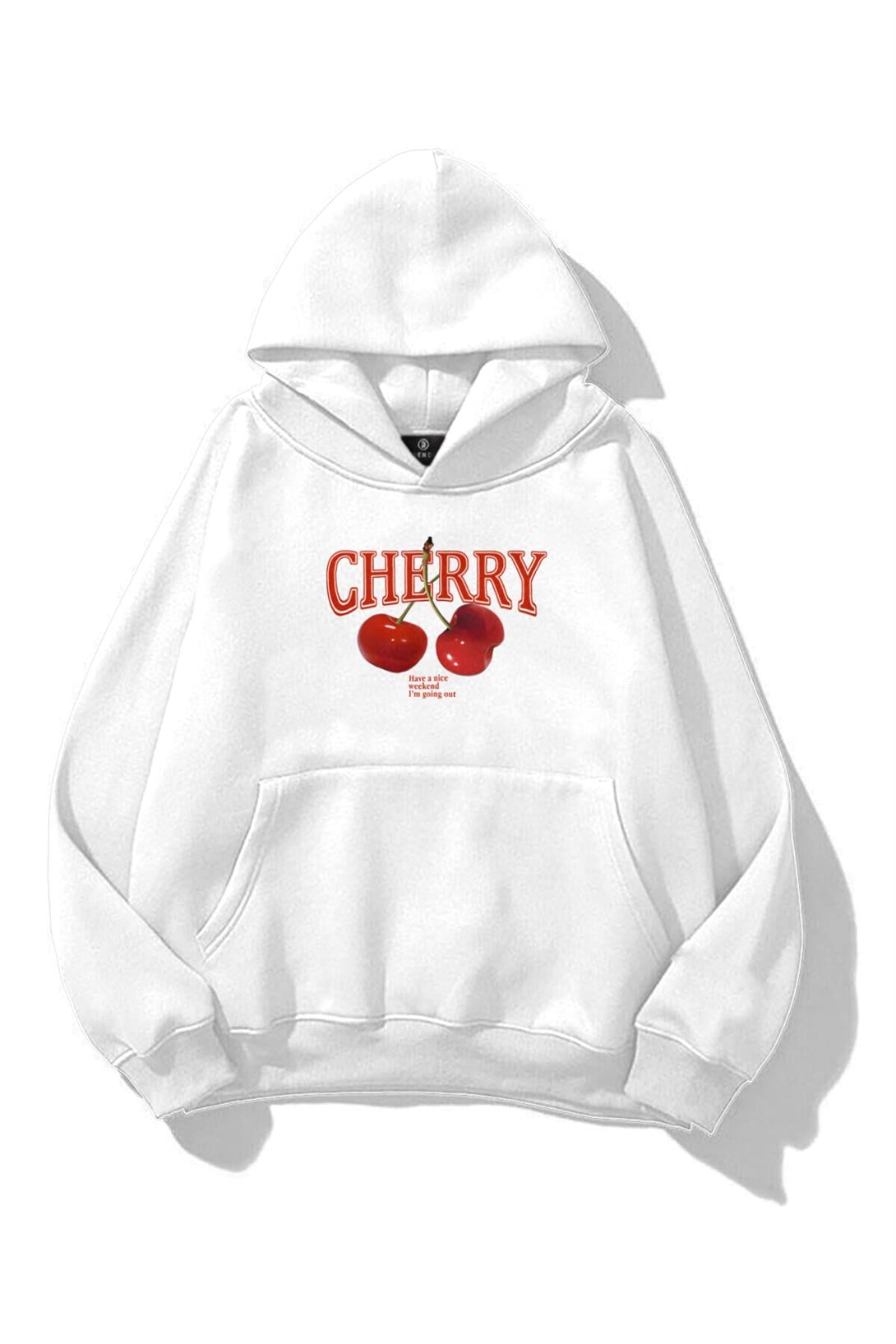 Kadın Have a Nice Weekend Cherry Sweatshirt Beyaz