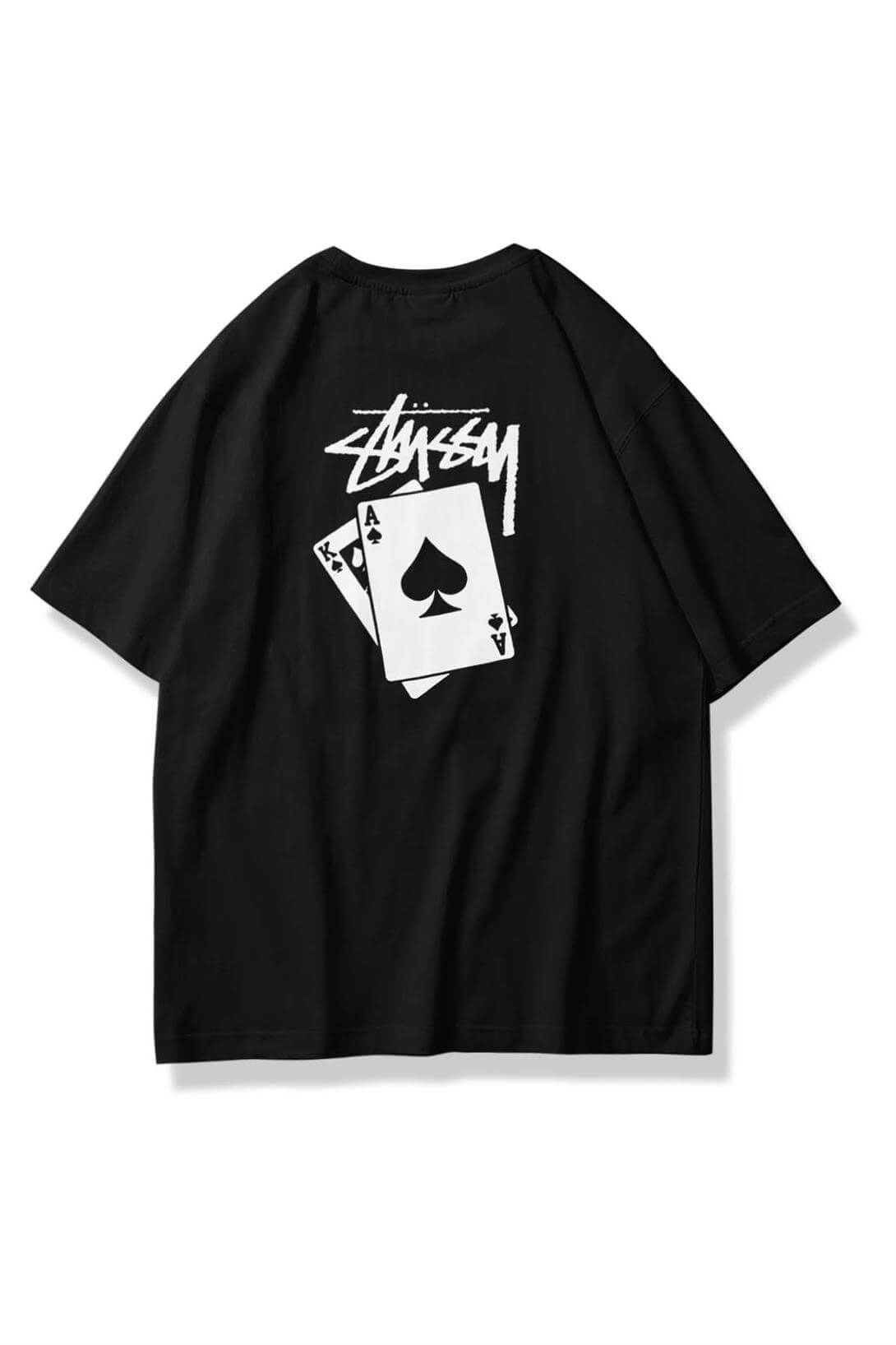 Unisex Stüssy Poker Tshirt Siyah