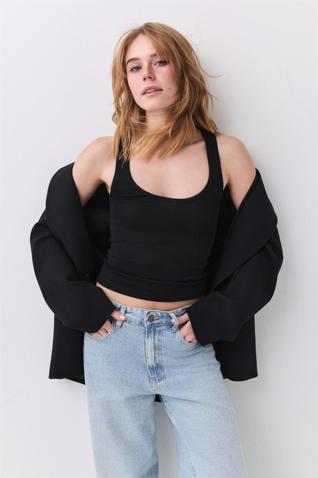 Kadın Fitilli Görünümlü Kalın Askılı Atlet Siyah 9012