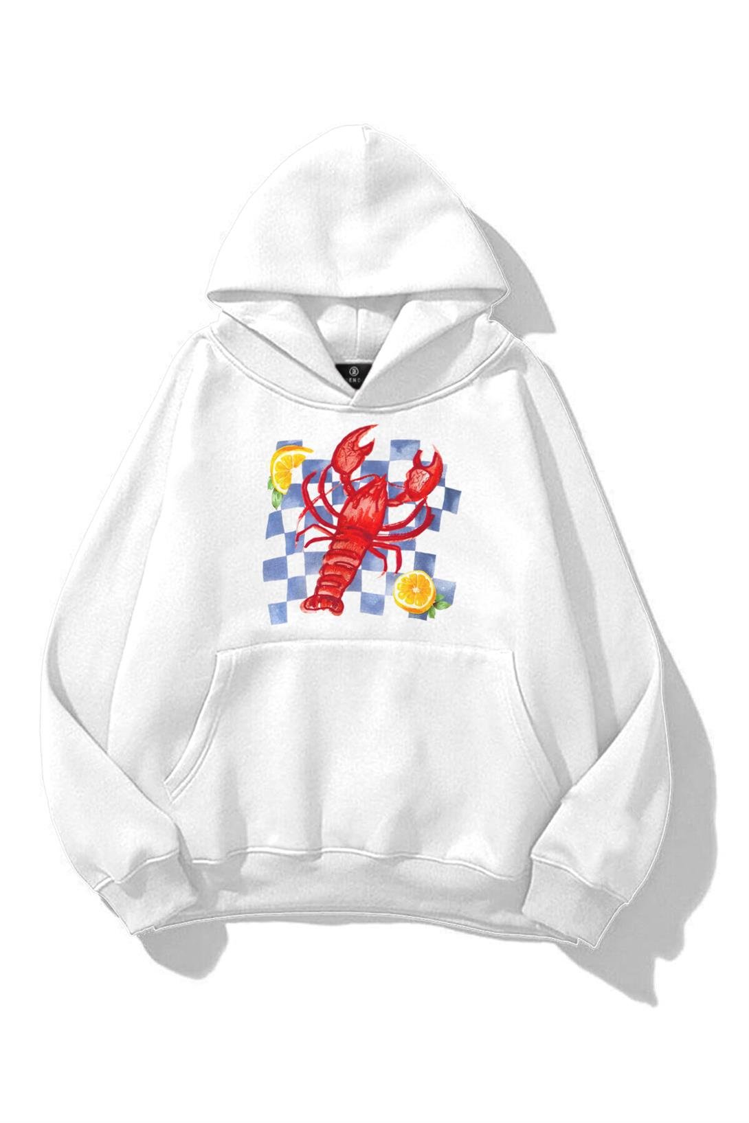 Unisex Istakoz Ekose Sweatshirt Beyaz