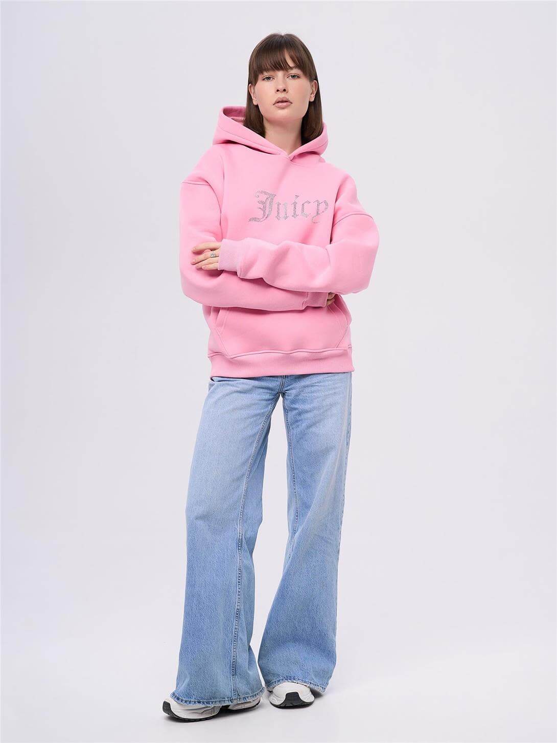 Unisex Juiciy Taş Baskılı Sweatshirt Pembe