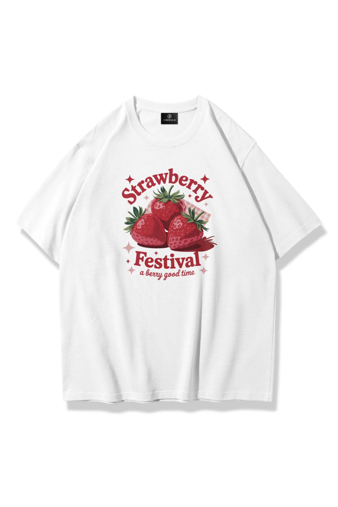 Unisex Strawberry Festival Tshirt Beyaz