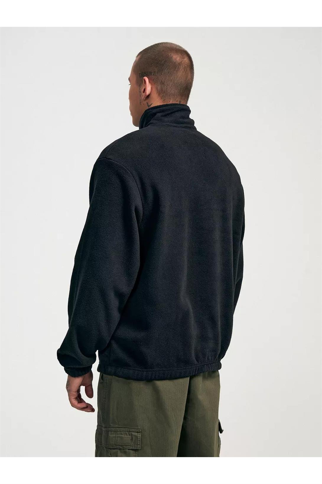 Unisex Relaxed Fit Yarım Fermuarlı Dik Yaka Sweatshirt Siyah 2052