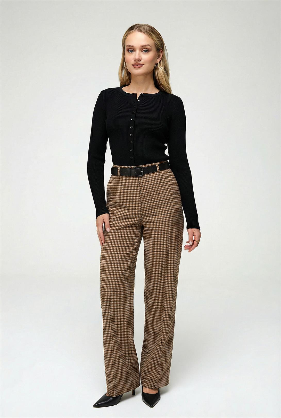 Kadın Düğmeli Fitilli Triko Hırka Siyah 6931 