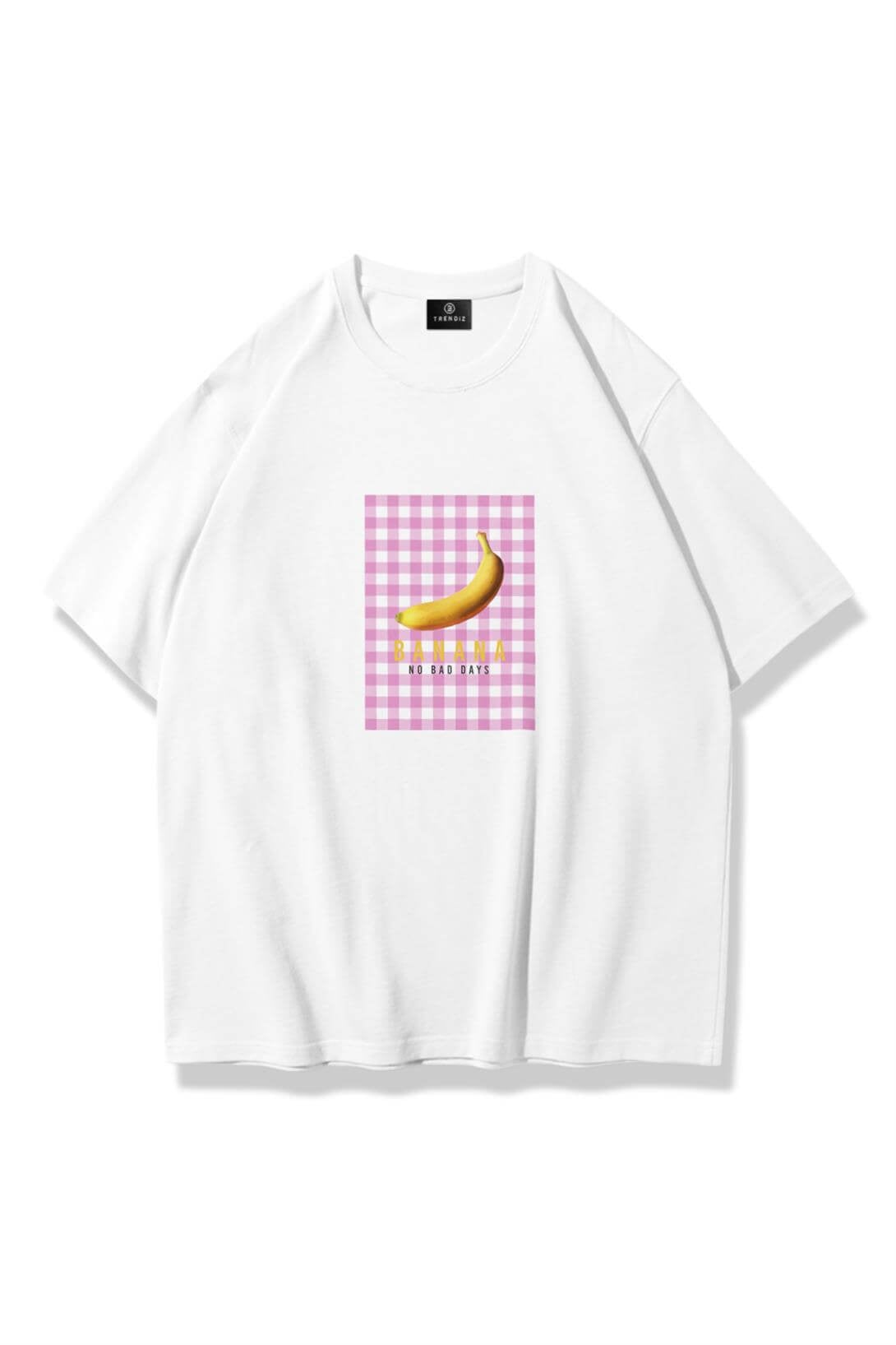 Kadın Banana Ekose Tshirt Beyaz