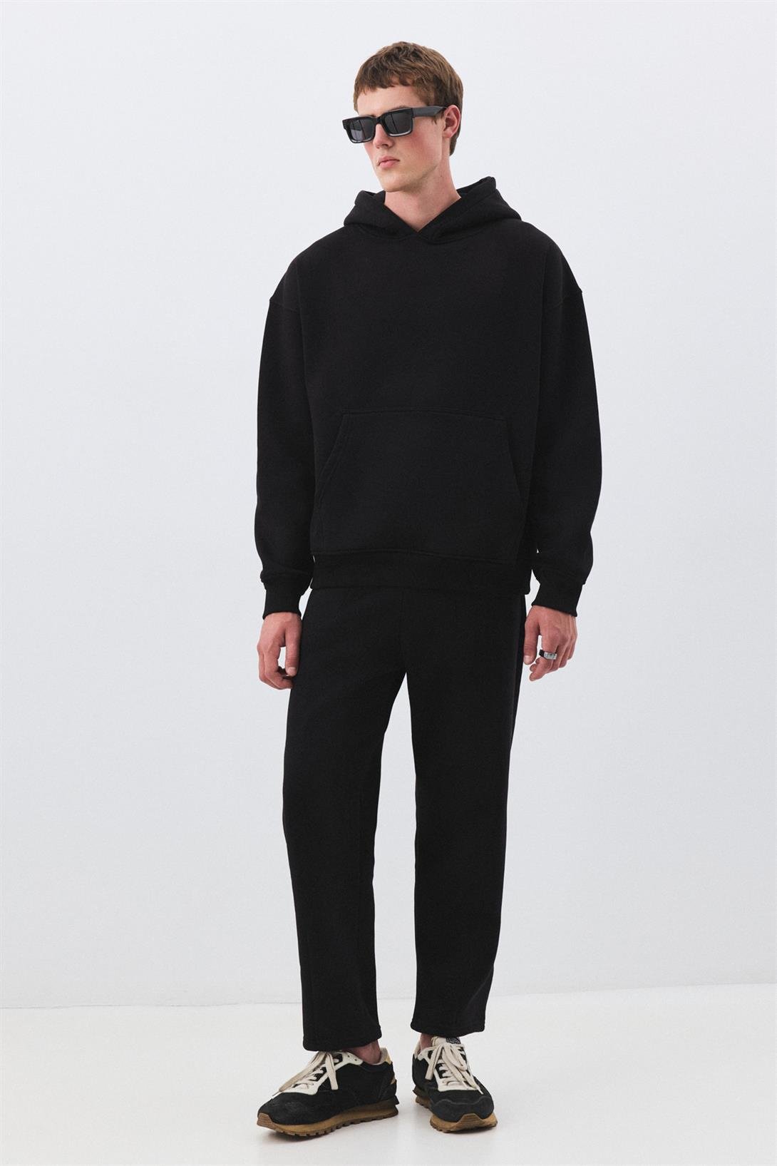 Erkek Premium Kapşonlu Cep Detaylı Eşofman Takımı Siyah 2033