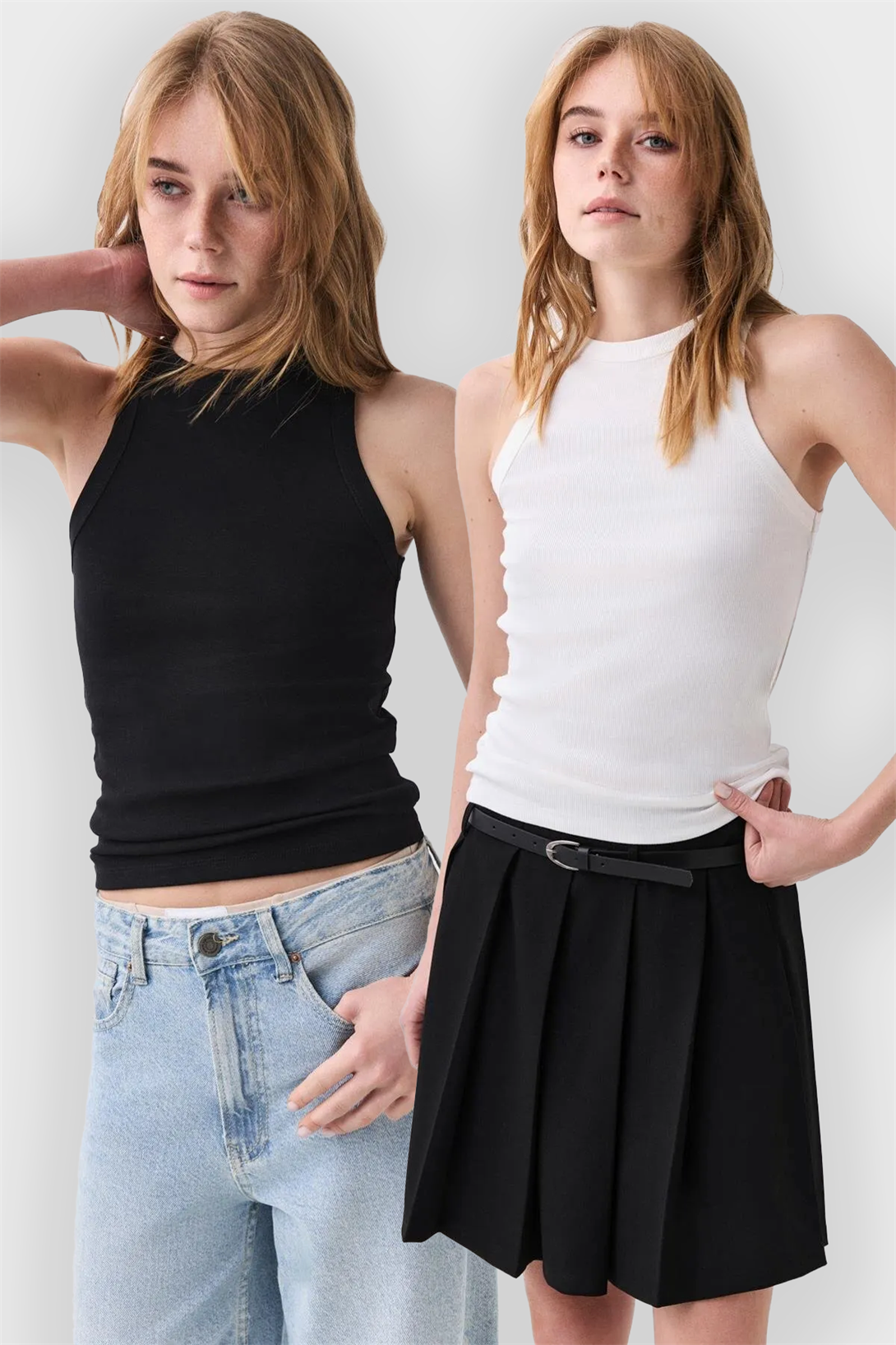 Kadın Pamuklu Askılı Halter Yaka Basic Atlet 2 li Paket Siyah Beyaz 9011