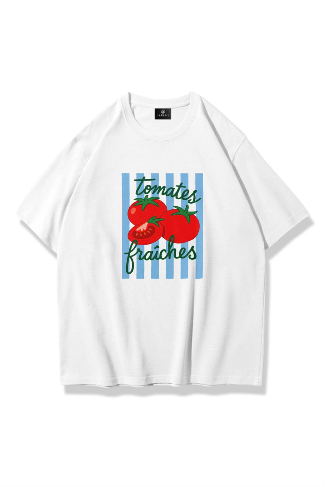 Unisex Tomates Fraiches Tshirt Beyaz
