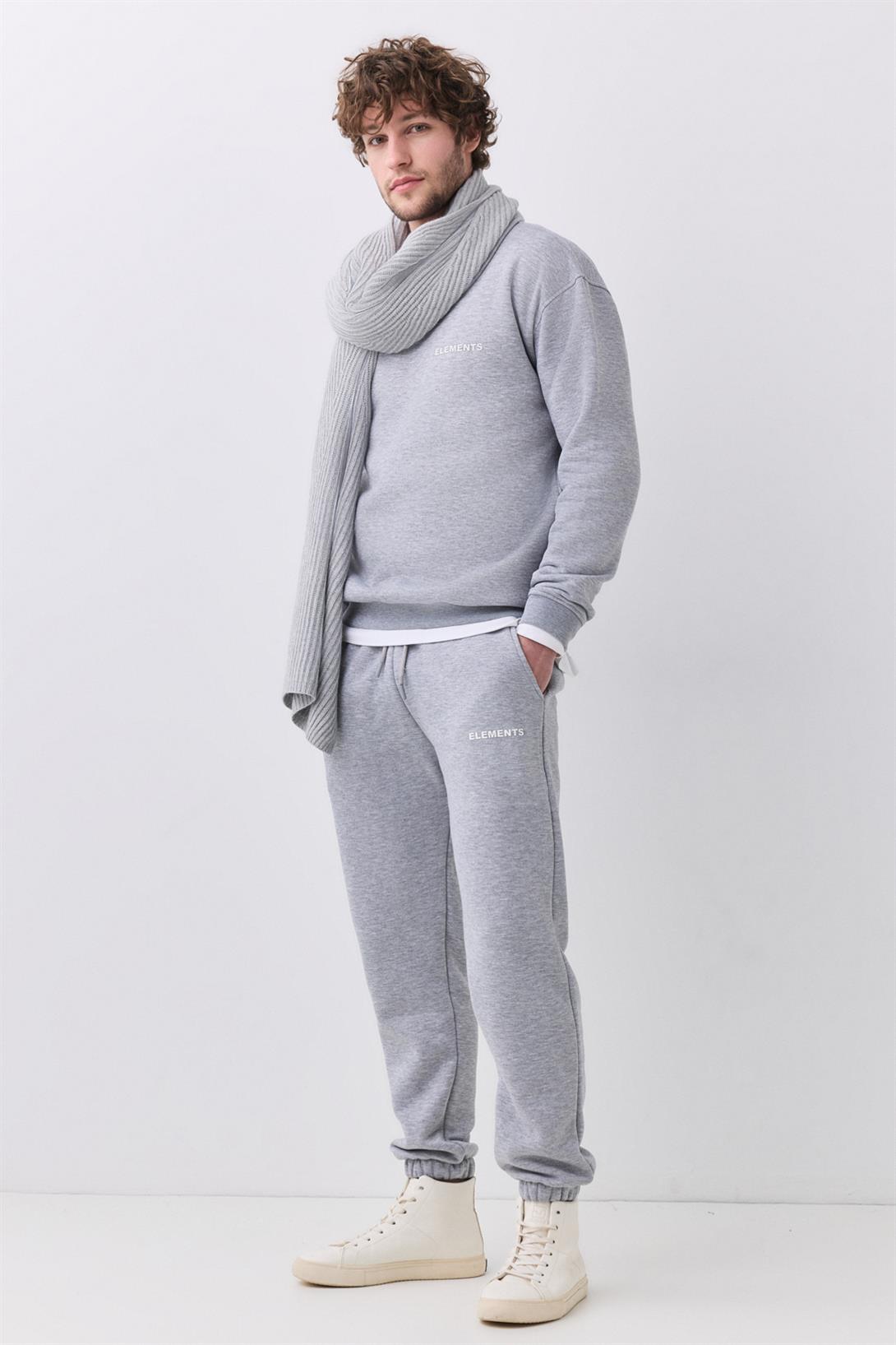 Erkek Elements Pamuklu Içi Polarlı  Relaxed Eşofman Takımı Grimelanj 2031
