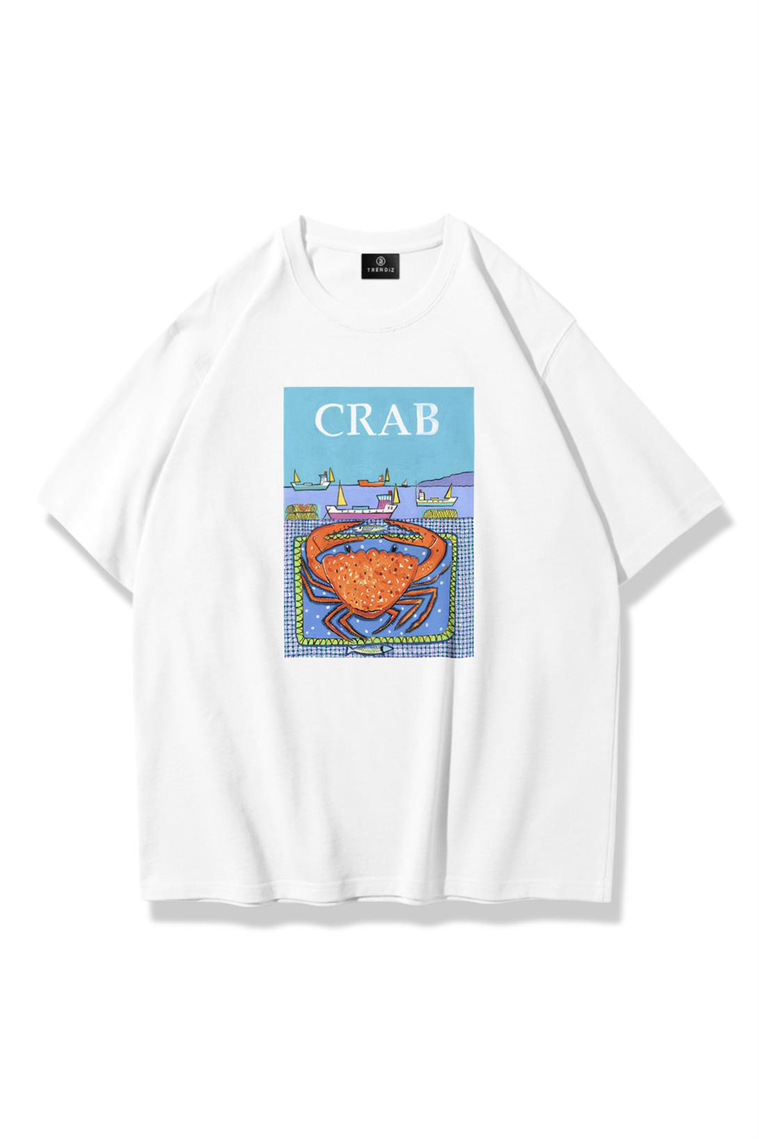 Unisex Crab Tshirt Beyaz