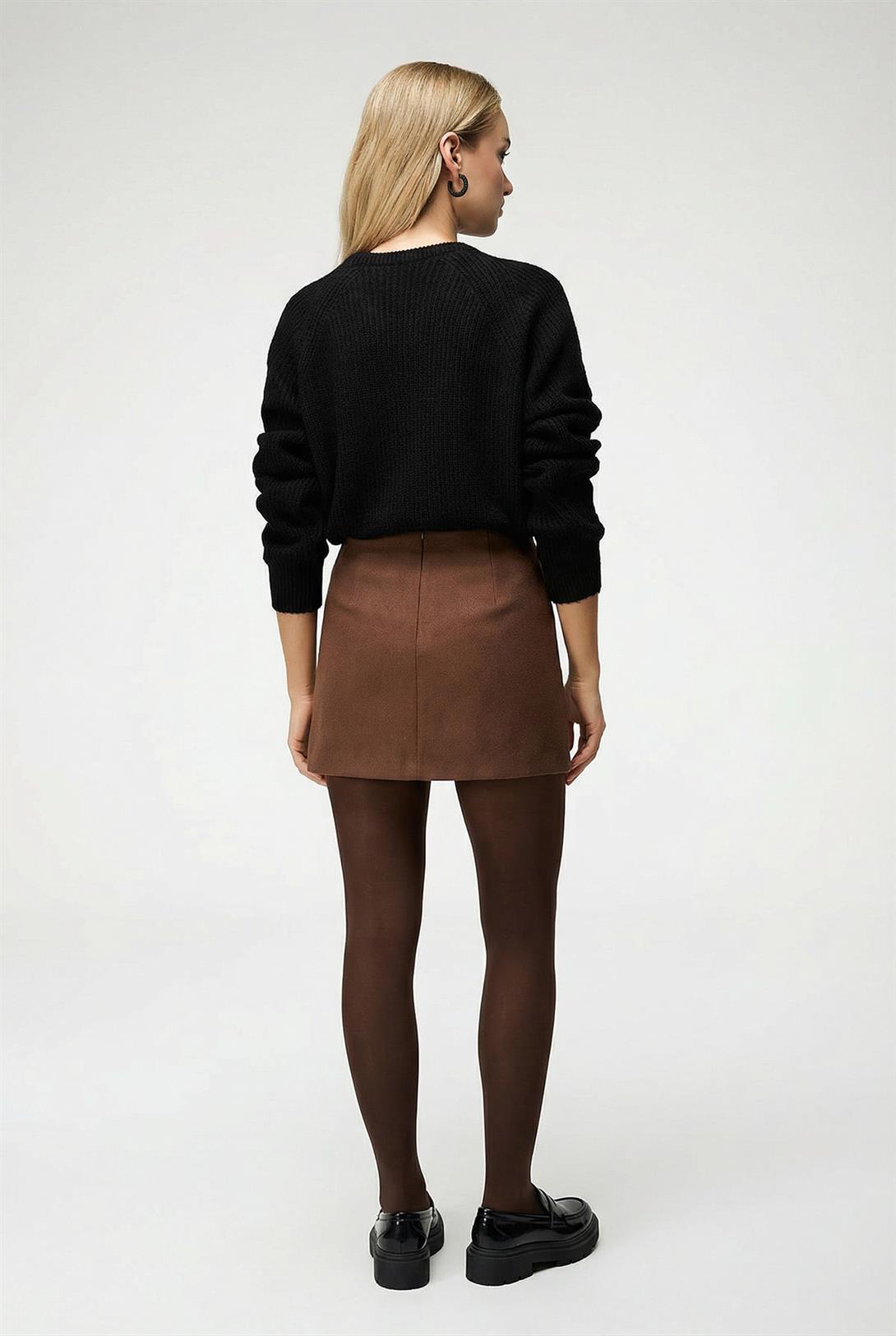 Kadın Yün Karışımlı Düğmeli Triko Hırka Siyah 