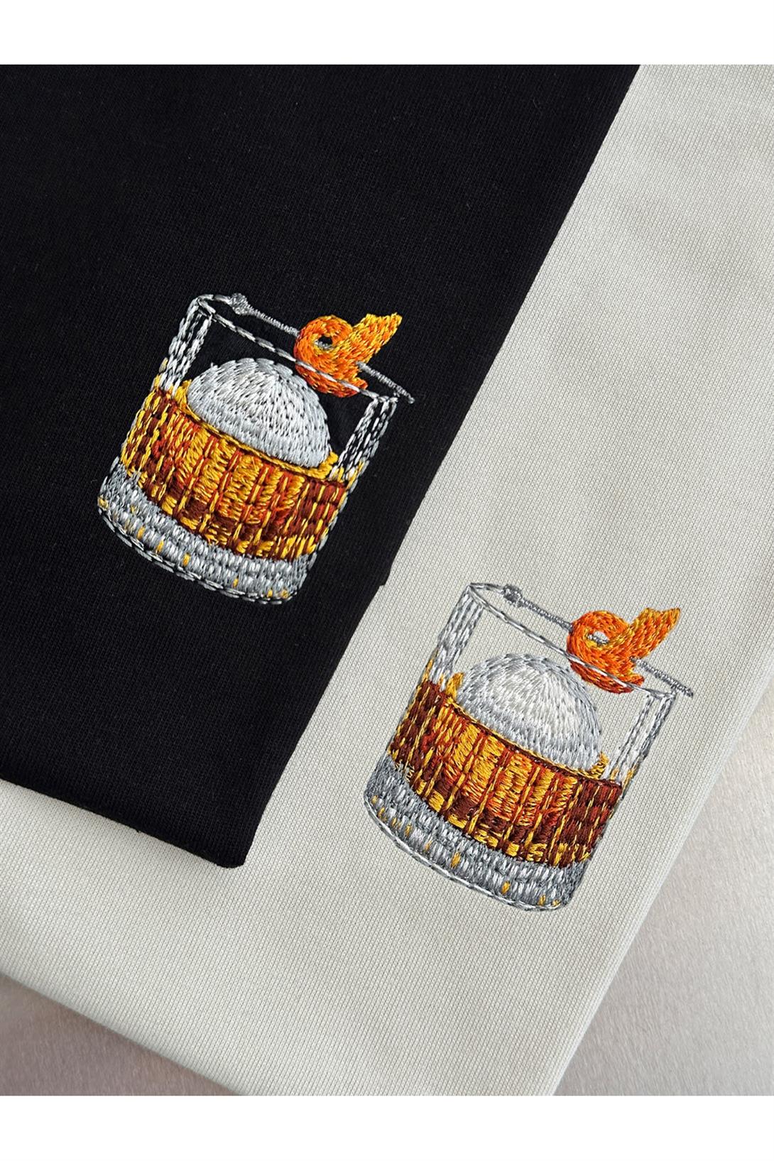 Unisex Premium Old Fashioned Nakışlı Tshirt Siyah