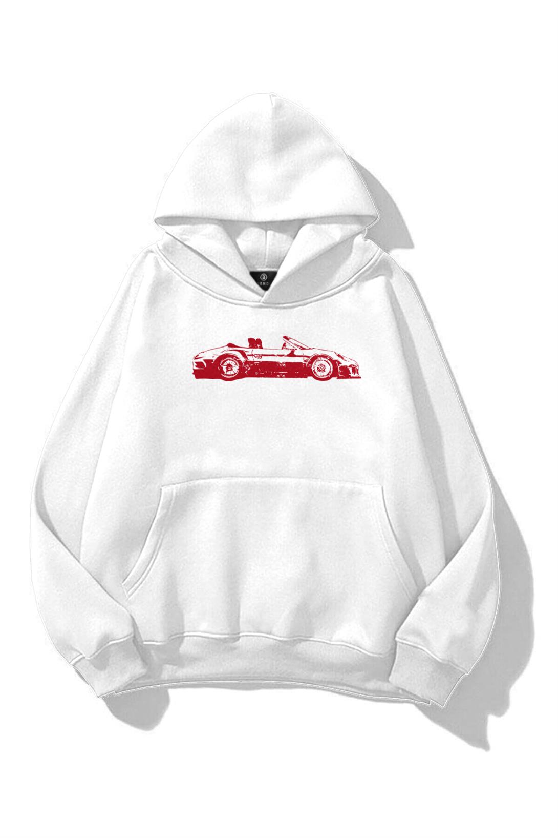 Unisex Red Cabrio Sweatshirt Beyaz