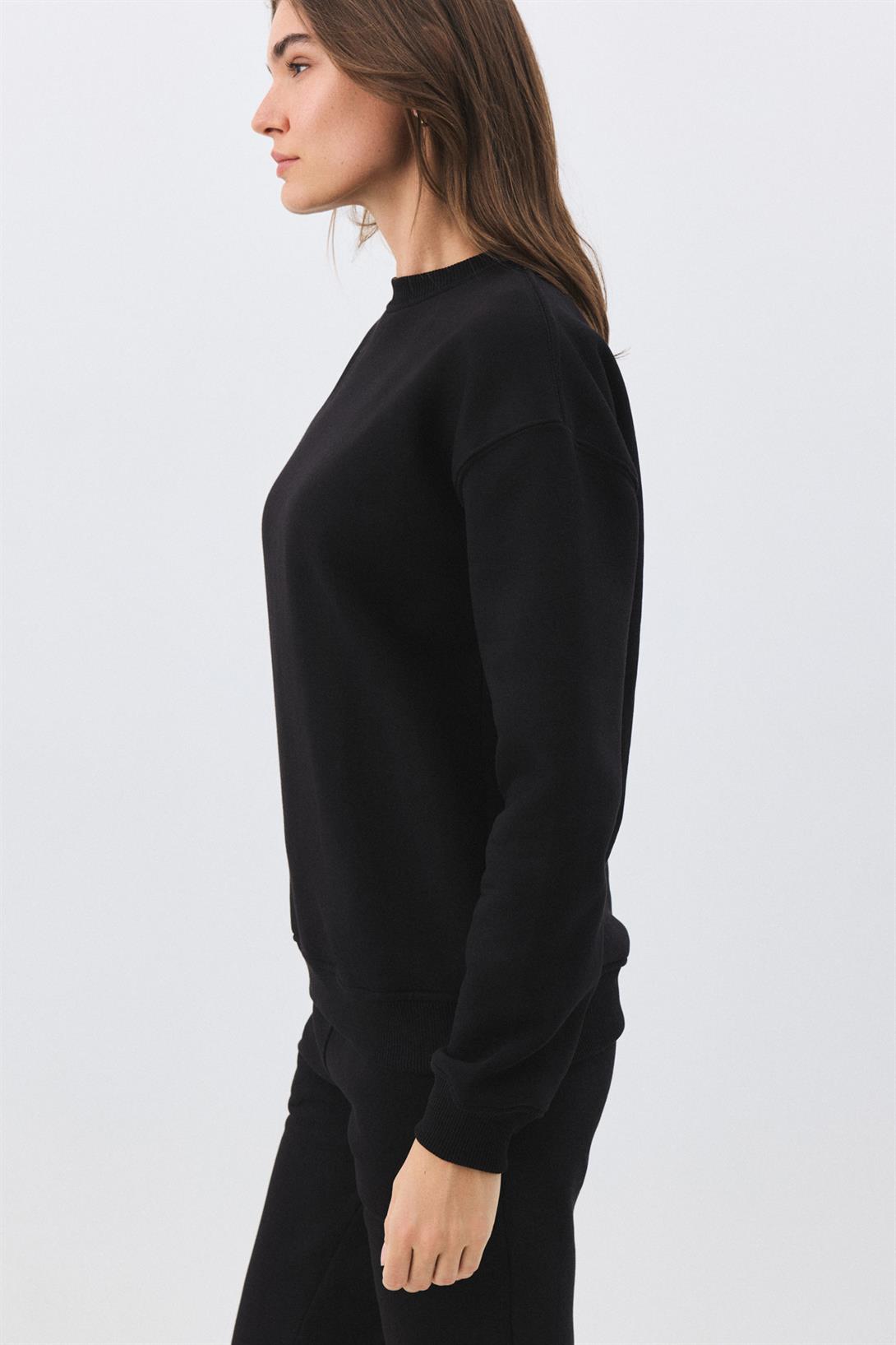 Kadın Premium Bisiklet Yaka Sweatshirt Siyah 2031