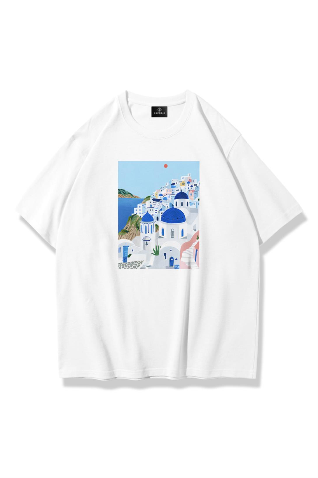 Unisex Santorini Tshirt Beyaz