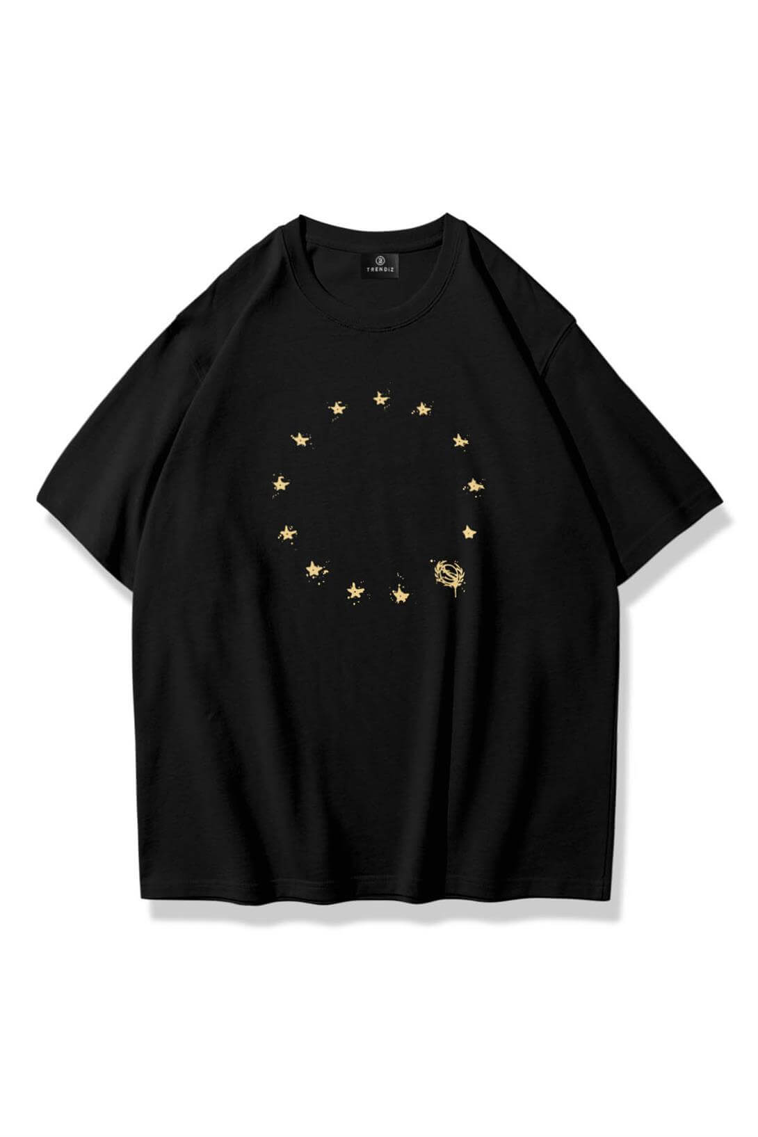 Unisex Crown Stars Tshirt Siyah