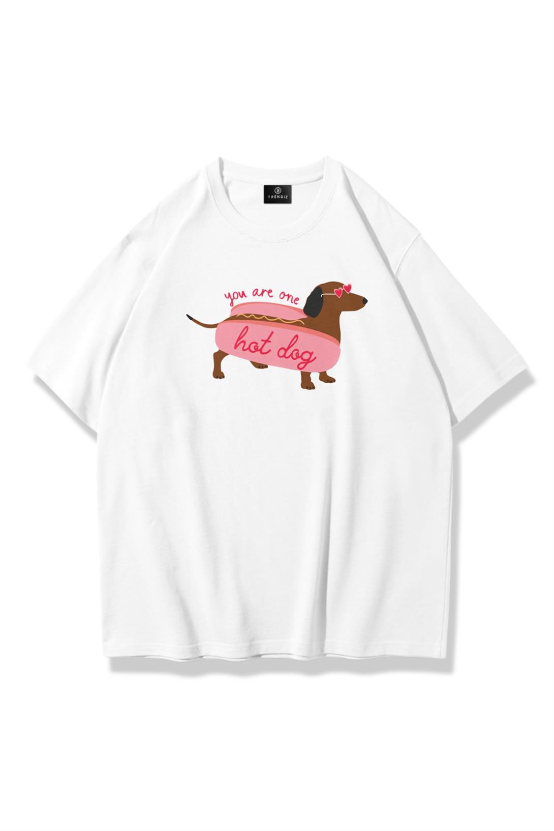 Unisex Hotdog Tshirt Beyaz