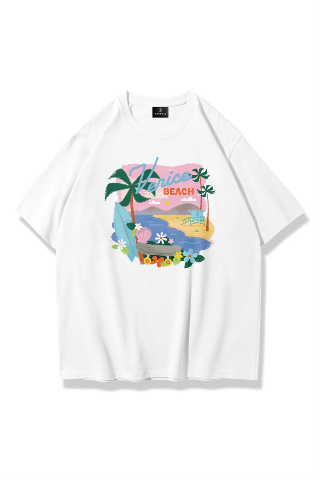 Unisex Venice Beach Tshirt Beyaz