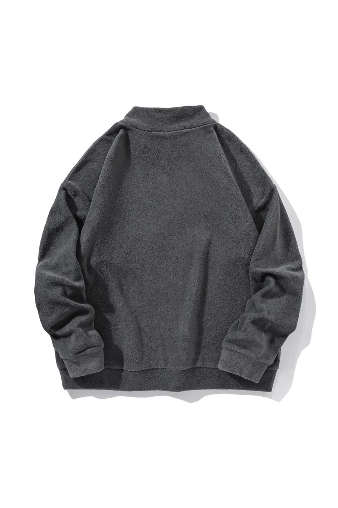 Unisex Polar Dik Yaka Sweatshirt Antrasit 2051