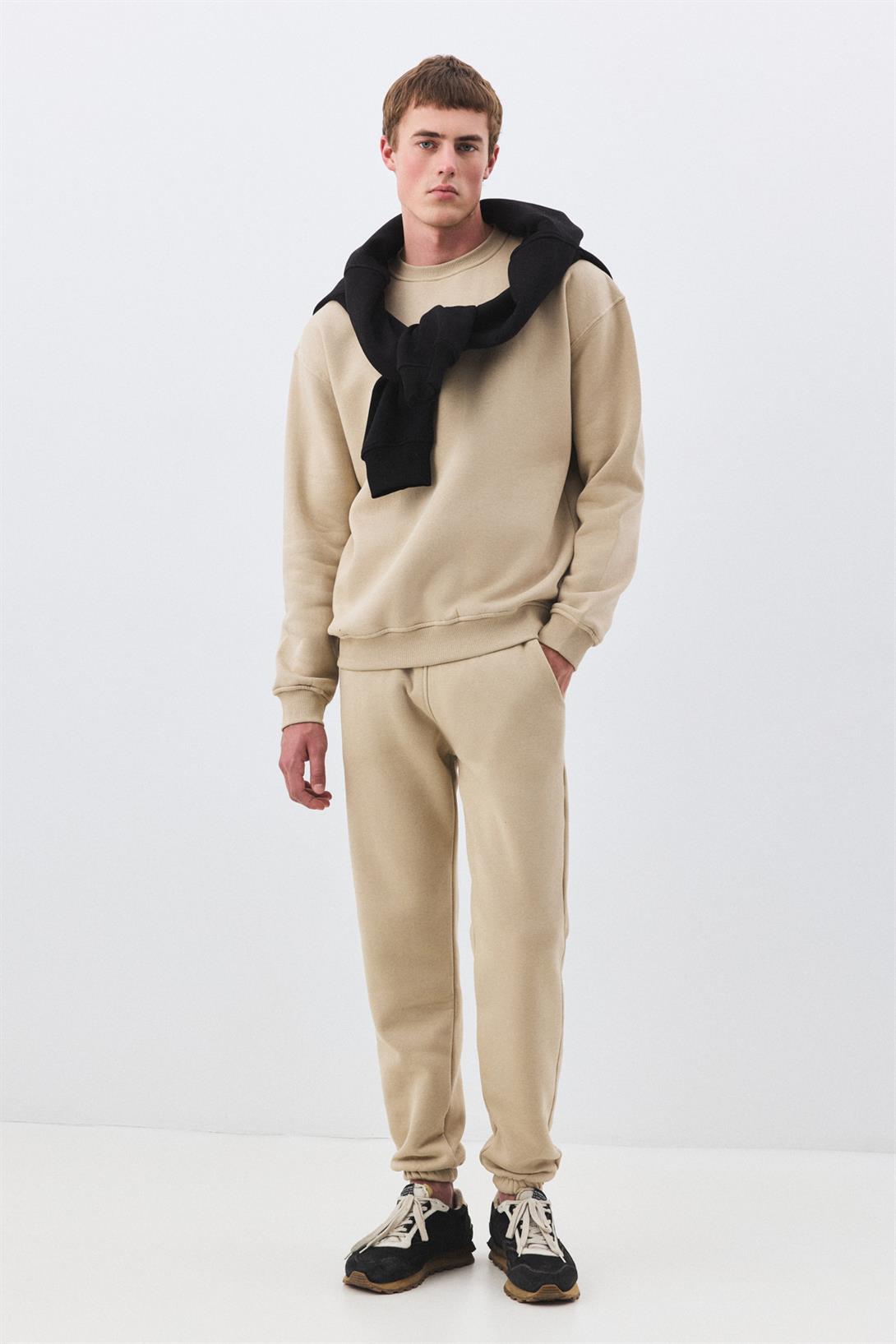 Erkek Premium Bisiklet Yaka Sweatshirt Taş 2031