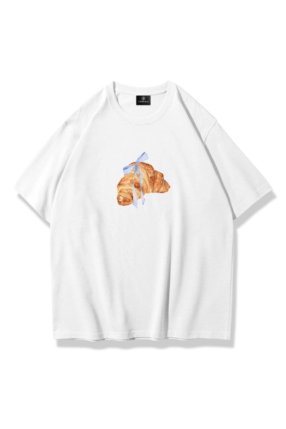 Kadın Kruvasan Kurdele Tshirt Beyaz
