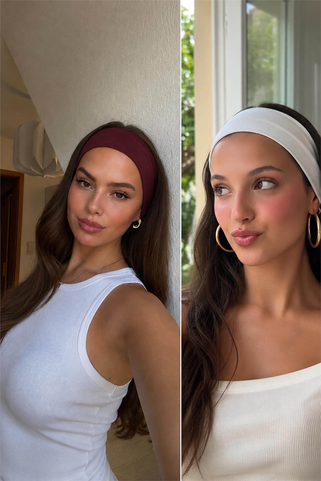 Kadın 2li Pamuklu Esnek Bandana Seti Beyaz Bordo