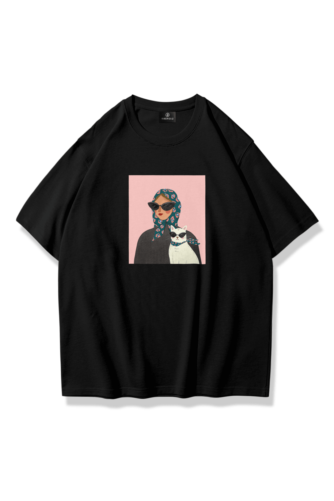 Kadın Cat Lady Tshirt Siyah