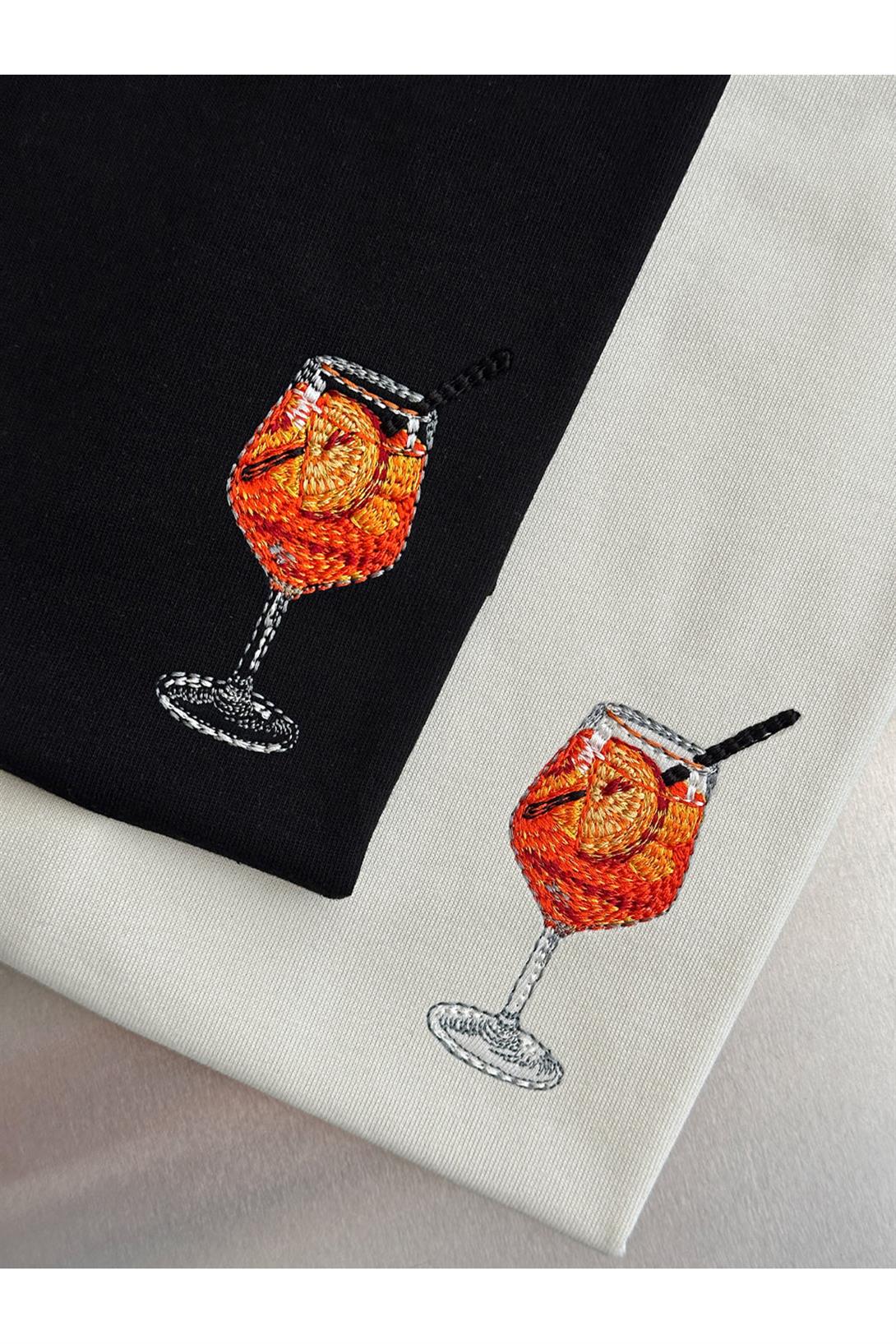 Unisex Premium Aperol Spiritz Nakışlı Tshirt Siyah