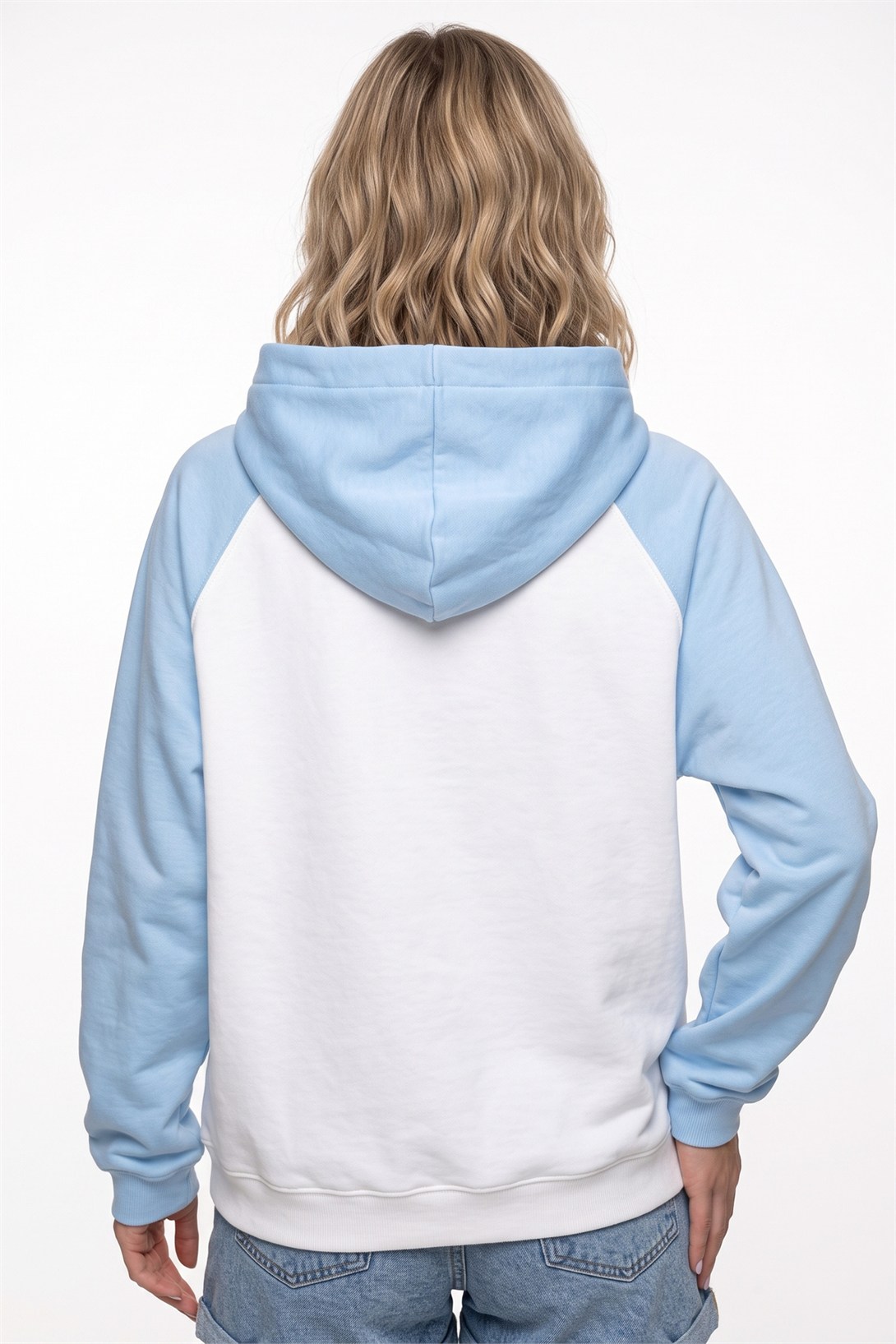 Kadın Reglan Kol Sweatshırt Mavi Beyaz
