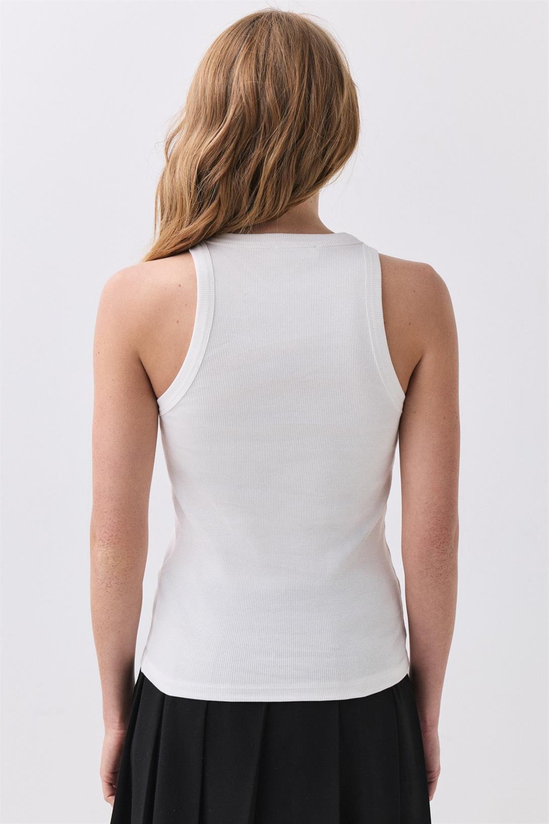 Kadın Pamuklu Askılı Halter Yaka Basic Atlet Beyaz 9011
