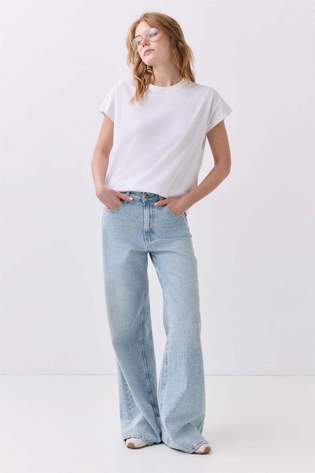 Kadın Karpuz Kol Basic Tshirt Beyaz 5011