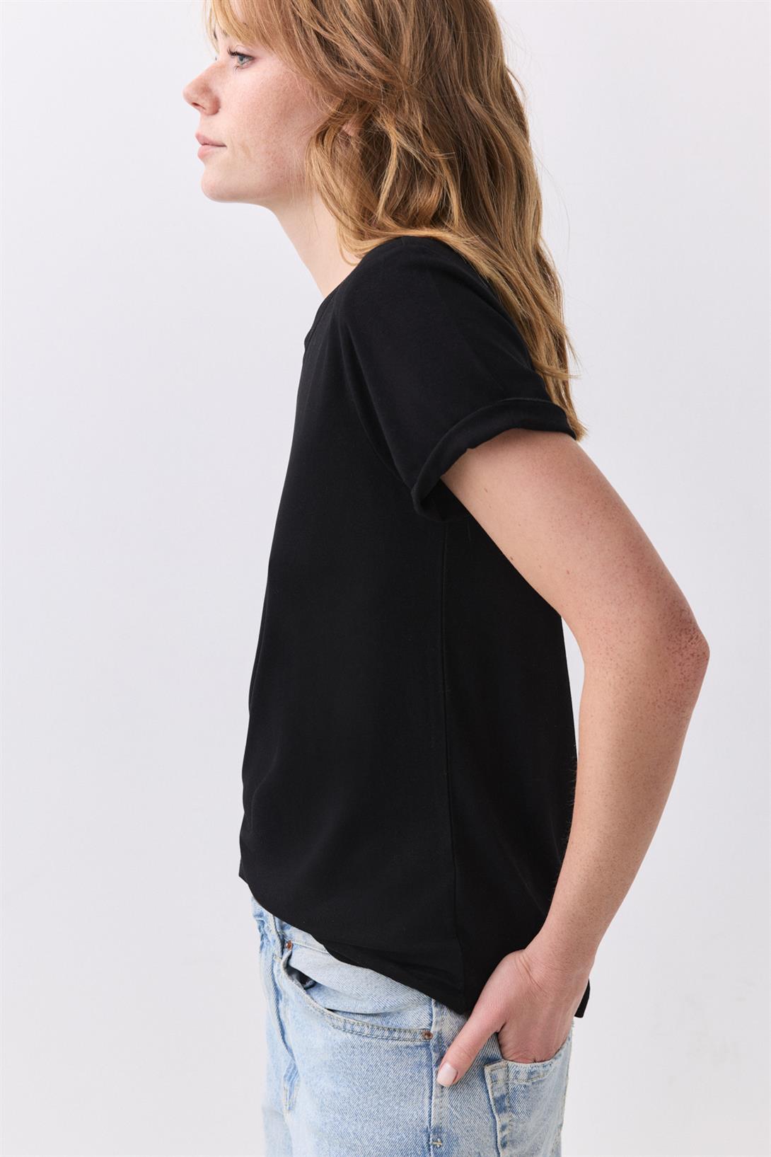 Kadın Slim Basic Viskon Tshirt Siyah 8013
