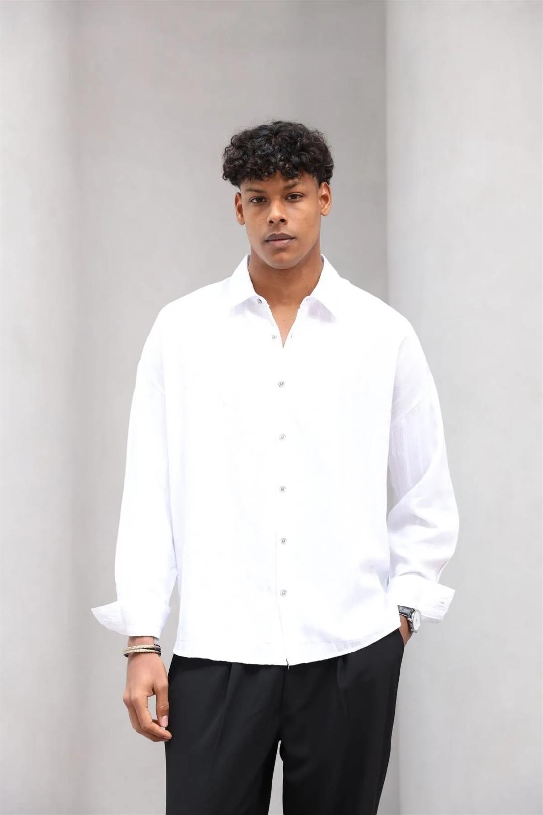 Erkek Premium Yumuşak Dokulu Çizgili Gömlek Beyaz