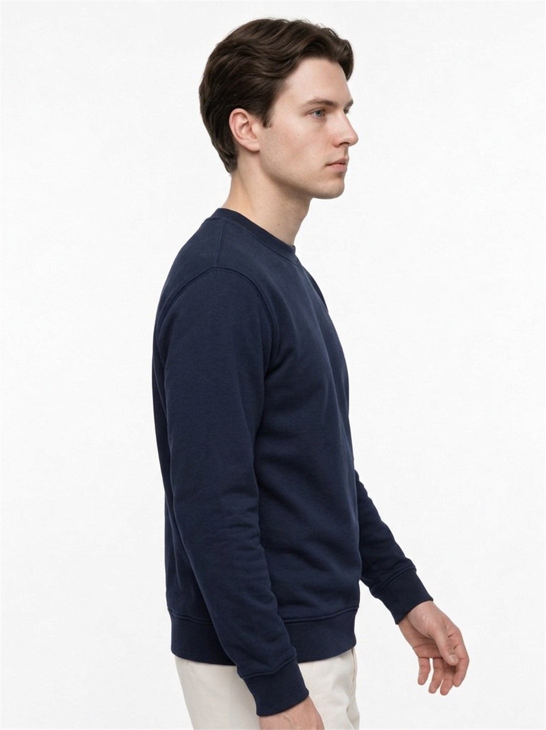 Erkek Standart Fit Normal Kesim 2 İplik Bisiklet Yaka Sweatshirt Lacivert