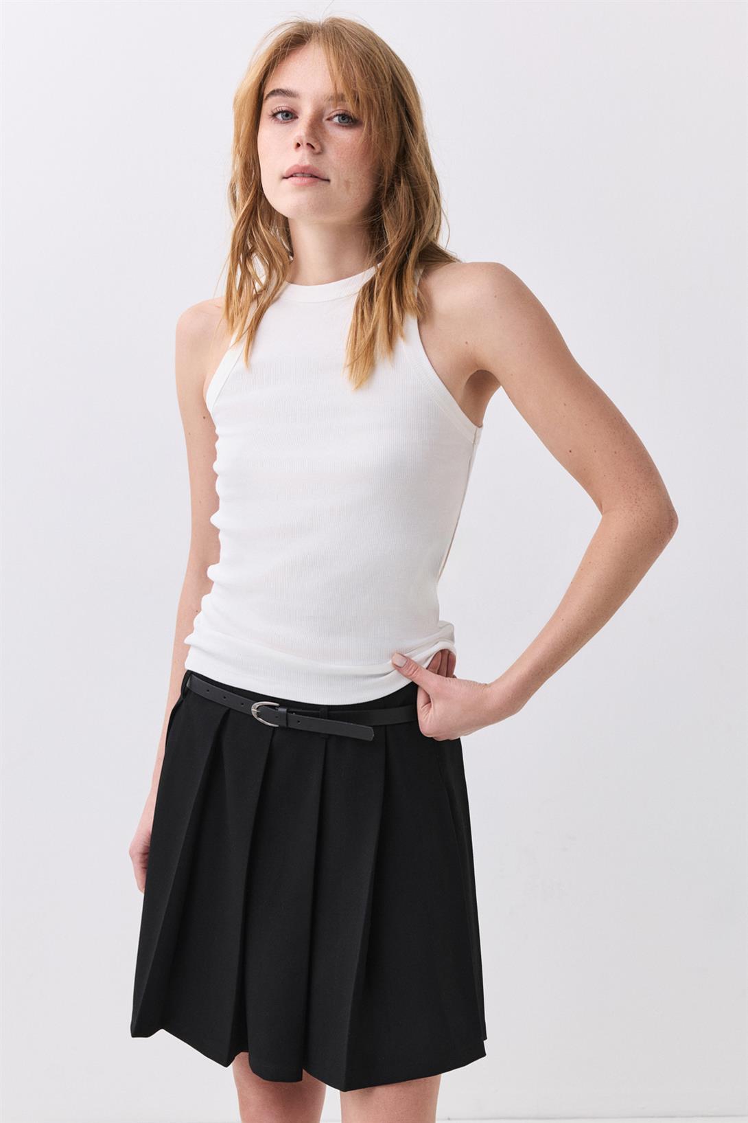 Kadın Pamuklu Askılı Halter Yaka Basic Atlet 2 li Paket Siyah Beyaz 9011