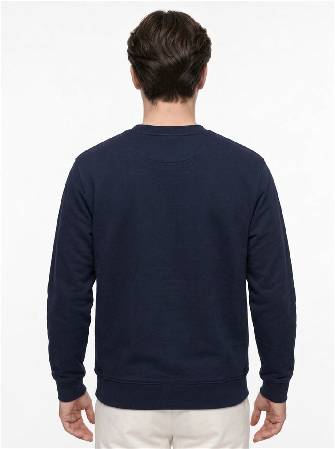 Erkek Standart Fit Normal Kesim 2 İplik Bisiklet Yaka Sweatshirt Lacivert