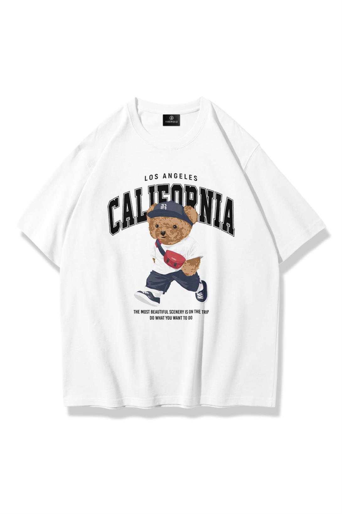 Unisex California Bear Tshirt Beyaz