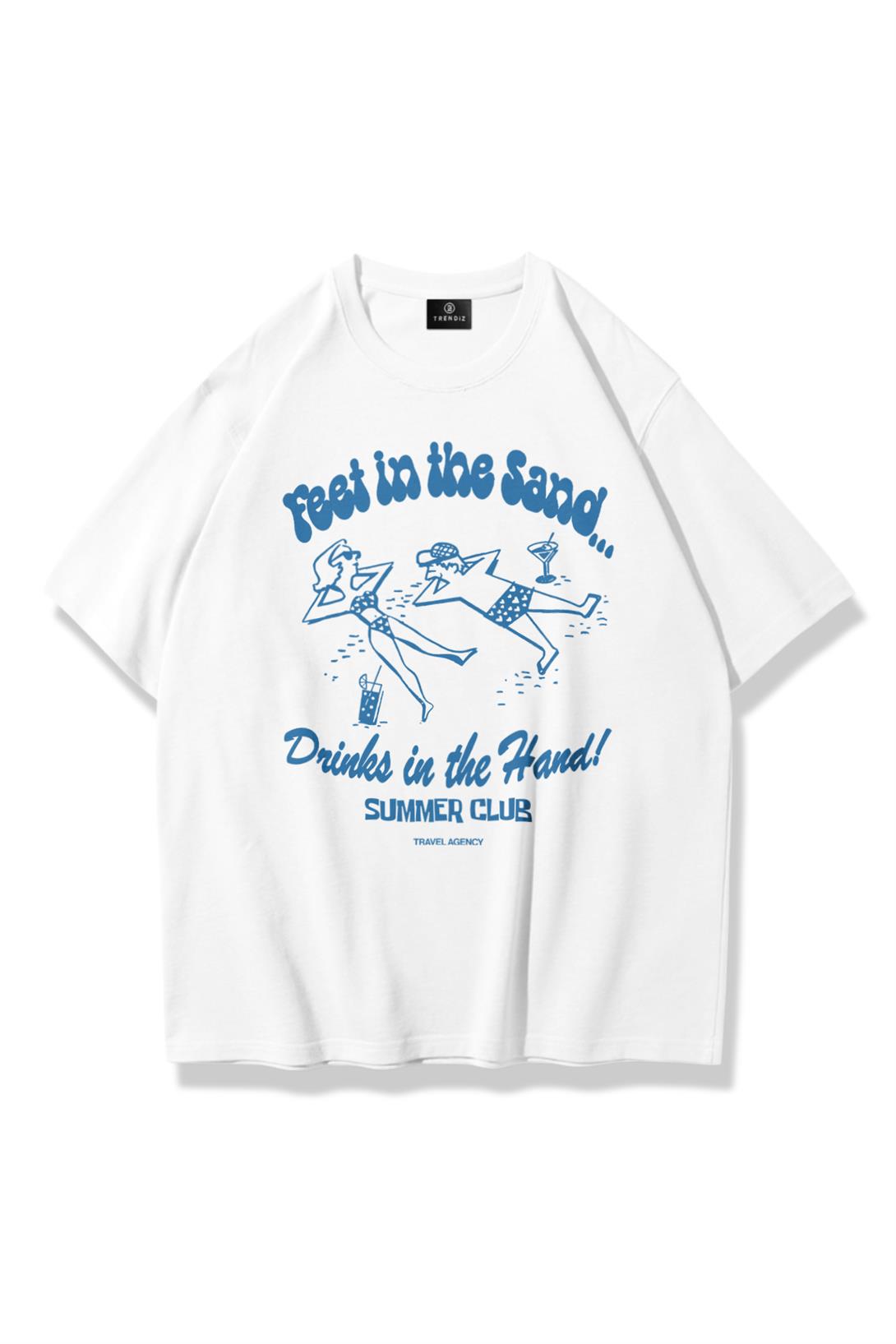 Unisex Feet in the Sand Tshirt Beyaz