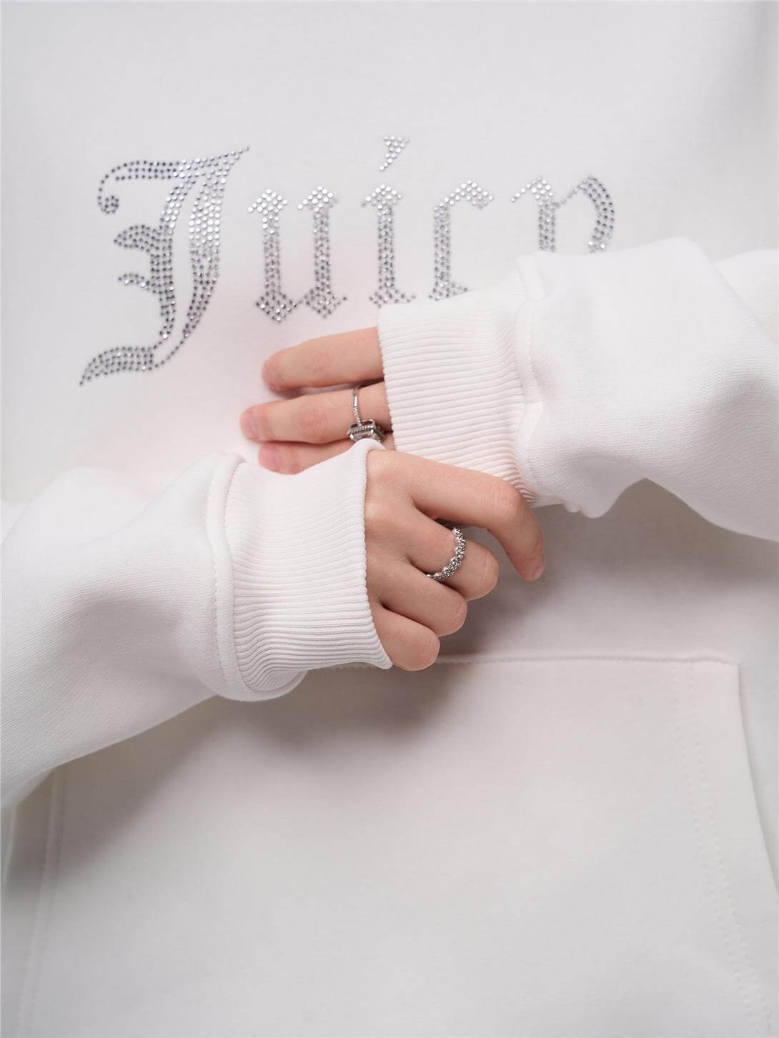 Unisex Juiciy Taş Baskılı Sweatshirt Beyaz