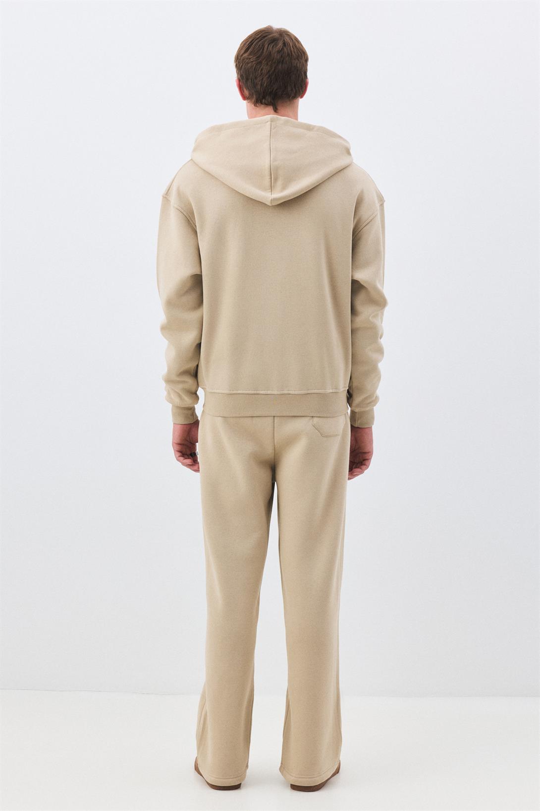 Erkek Premium Fermuarlı Kapşonlu Sweatshirt Taş 2032