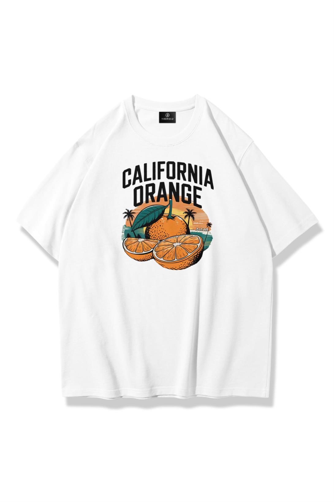 Unisex California Orange Tshirt Beyaz