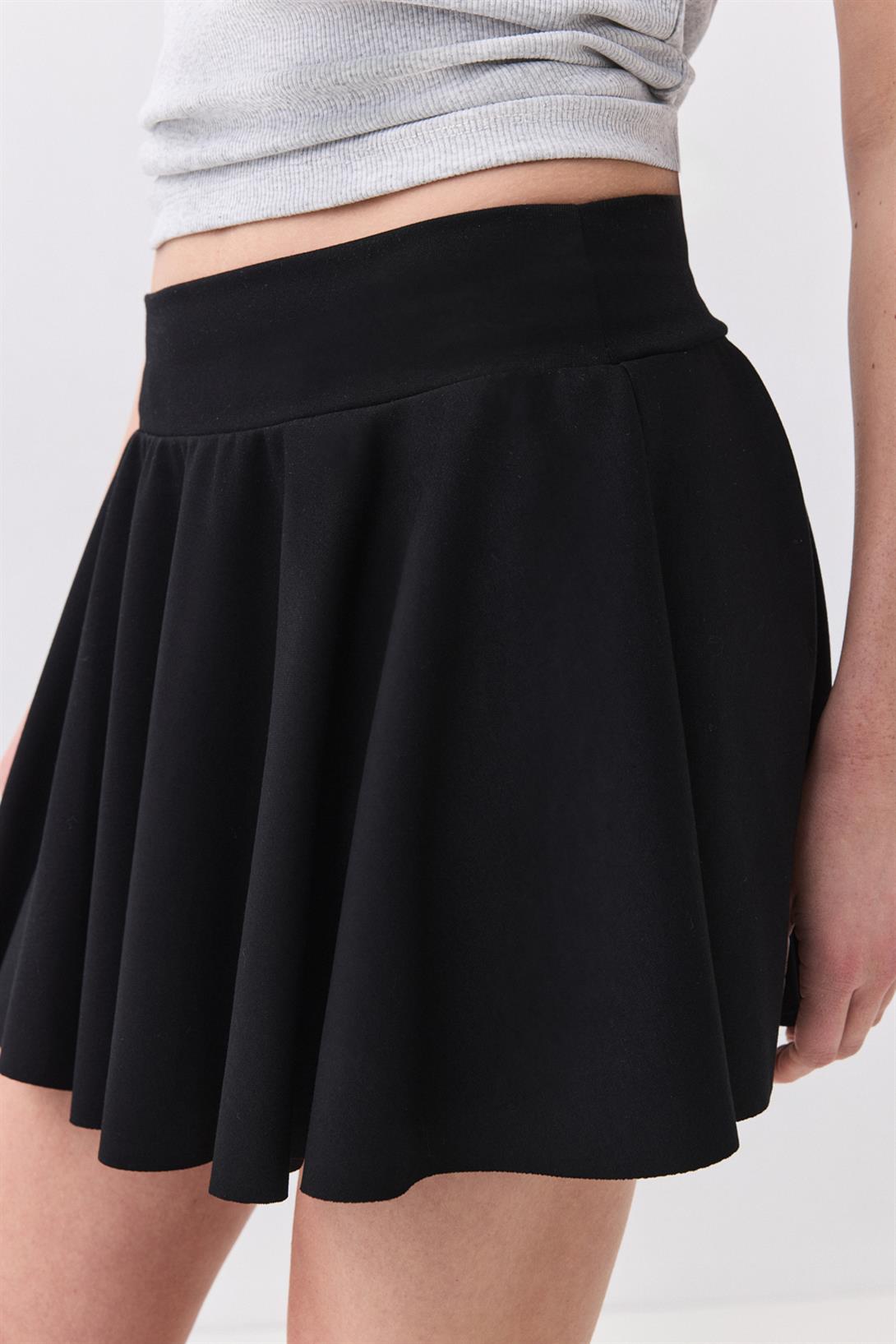 Kadın Mini Kloş Etek Siyah 3012