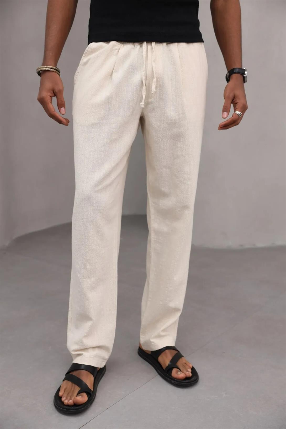 Erkek Premium Rahat Kesim %100 Cotton Bağcıklı Erkek Pantolon Bej
