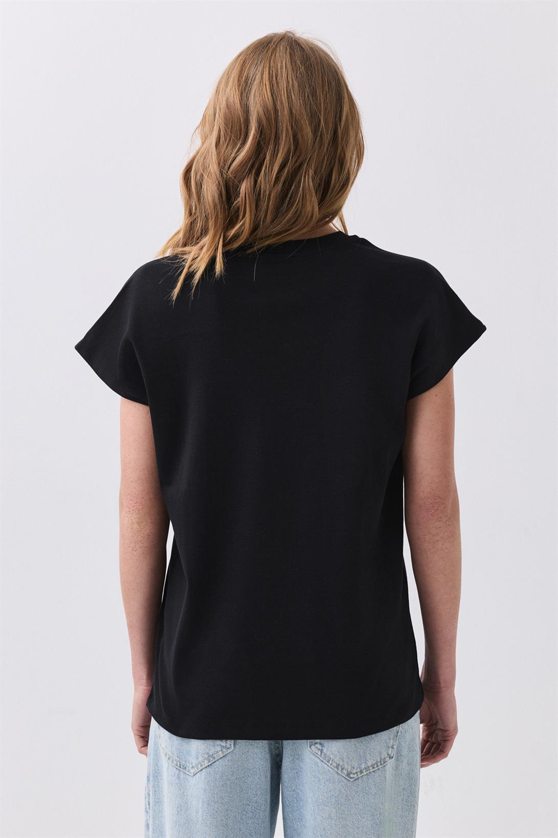 Kadın Karpuz Kol Basic Tshirt Siyah 5011