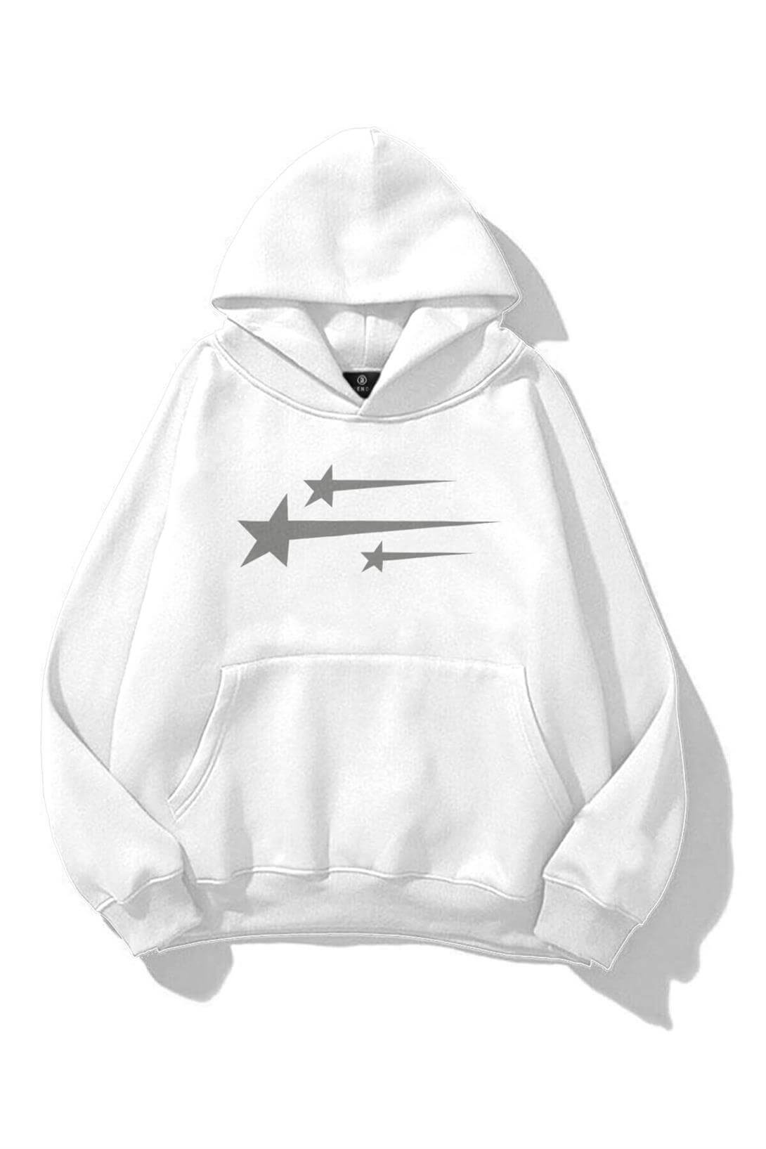 Unisex Three Stars Sweatshirt Beyaz