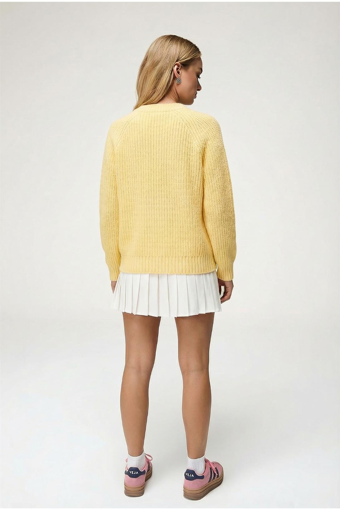 Kadın Yün Karışımlı Düğmeli Triko Hırka Sarı 